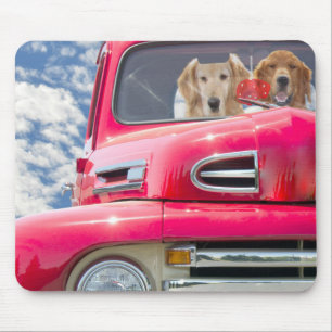 Golden Retrievers in Retro Truck Mouse Pad