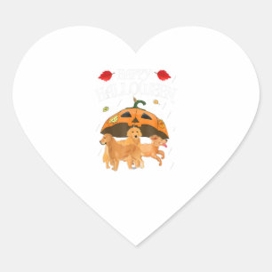 Golden Retrievers In Scary Umbrella Rain Night Heart Sticker