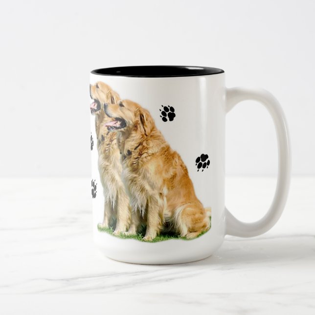 Golden (Retrievers) Leave Pawprints on Your Heart Two-Tone Coffee Mug (Right)