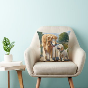 Golden Retrievers On A Leash Cushion