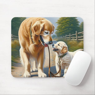 Golden Retrievers On A Leash Mouse Pad