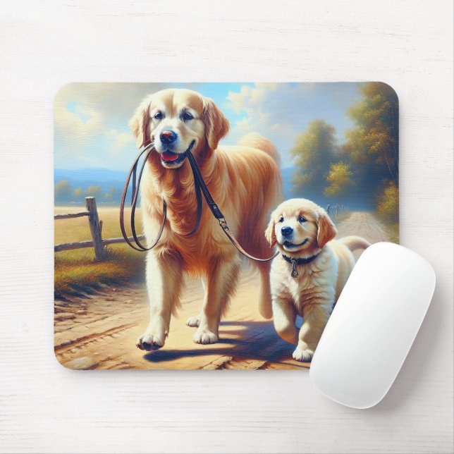 Golden Retrievers Out For a Walk Mouse Pad (With Mouse)