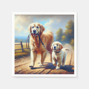 Golden Retrievers Out For A Walk Napkin