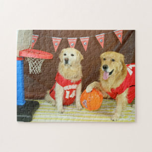 Golden Retrievers Playing Basketball Jigsaw Puzzle