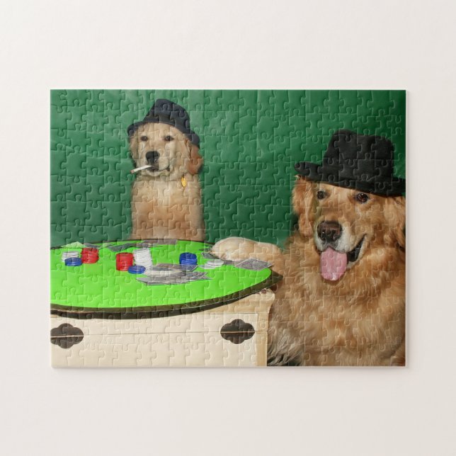Golden Retrievers Playing Poker Jigsaw Puzzle (Horizontal)