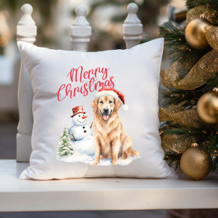GOLDEN RETRIVER DOG SANTA HAT MERRY CHRISTMAS CUSHION