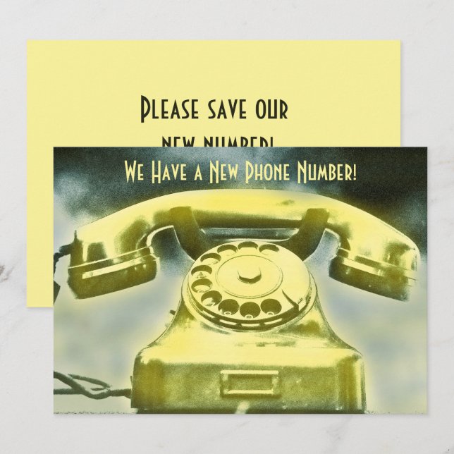 Golden Retro Telephone New Phone Number  Announcement (Front/Back)