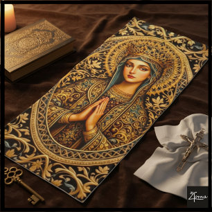 Golden Reverence Virgin Mary Beach Towel