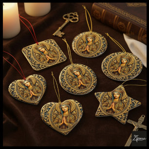 Golden Reverence Virgin Mary Ceramic Ornament