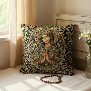 Golden Reverence Virgin Mary Cushion