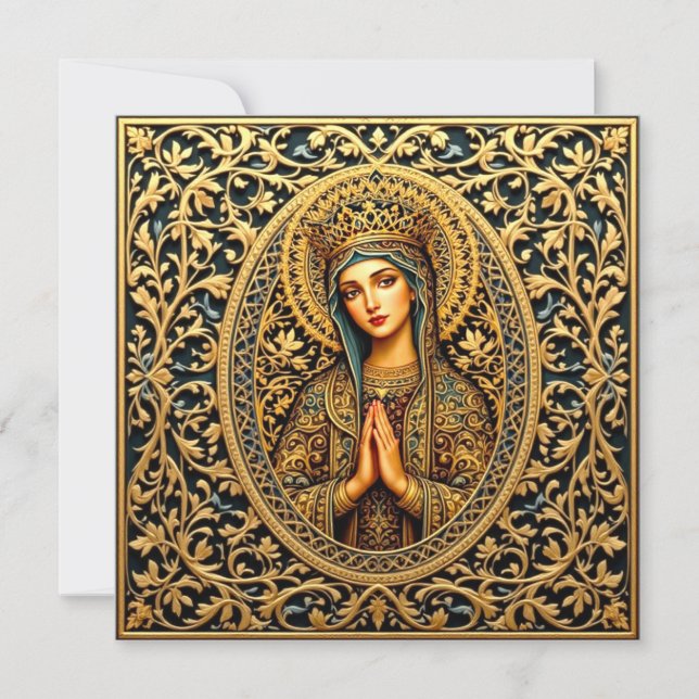 Golden Reverence Virgin Mary Holiday Card (Front)