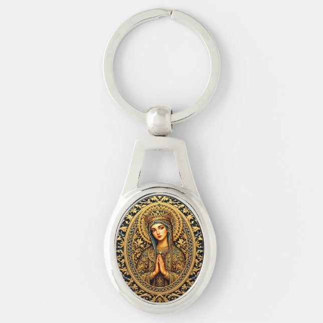 Golden Reverence Virgin Mary Key Ring (Front)