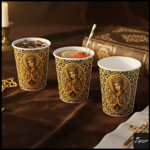Golden Reverence Virgin Mary Paper Cups