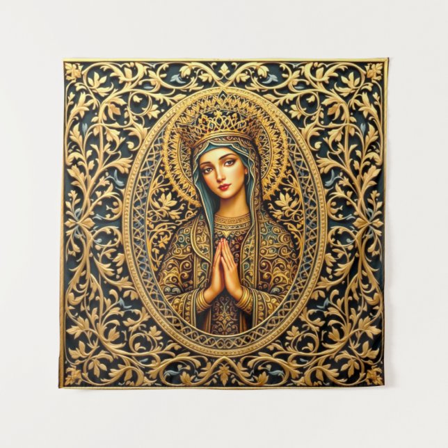 Golden Reverence Virgin Mary Tapestry (Front)