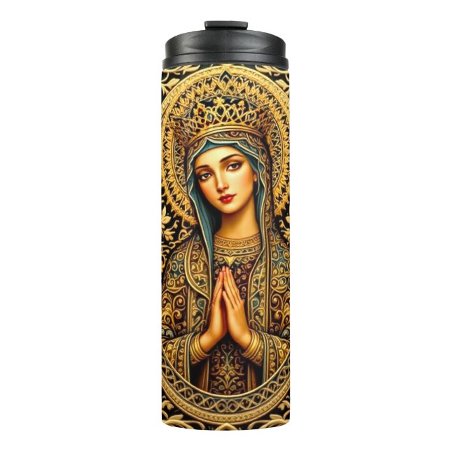 Golden Reverence Virgin Mary Thermal Tumbler (Front)