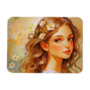 Golden Reverie: Watercolor Portrait Magnet