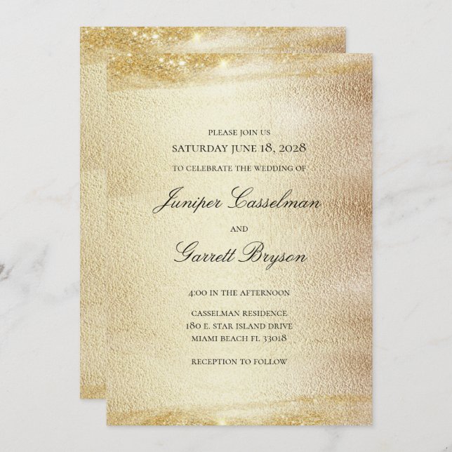 Golden Rhapsody Wedding Elegant Sparkling Gold Inv Invitation (Front/Back)
