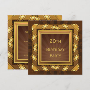 Golden Ribbon & Stars Framed Mans 20th Birthday Invitation