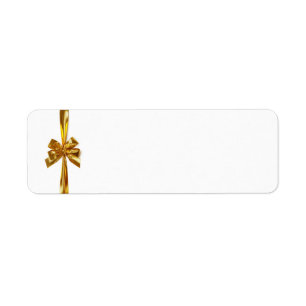 Golden Ribbon With Bow On White Background Return Address Label