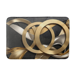 Golden Rings Abstract Art – Modern Luxury Design Bath Mat