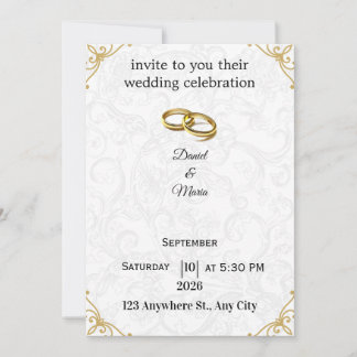 Golden Rings Beige Floral Custom Wedding  Invitation
