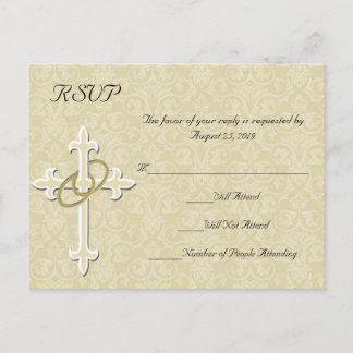 Golden Rings w/Cross, Christian RSVP Reply Invitation Postcard
