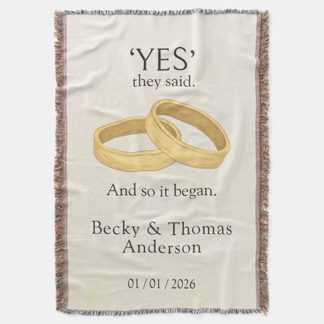 Golden Rings, Wedding Date Keepsake Throw Blanket (Front Vertical)