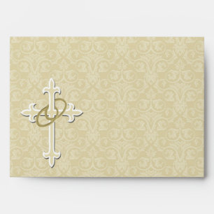 Golden Rings with Cross, Elegant Christian Love Envelopes