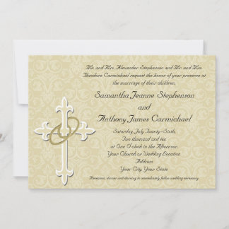 Golden Rings with Cross, Elegant Christian Love Invitation