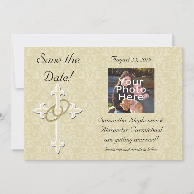 Golden Rings with Cross, Elegant Christian Love Invitation (Front)