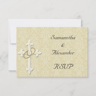 Golden Rings with Cross, Elegant Christian Love RSVP Card
