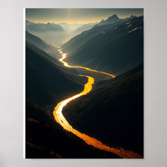 Golden River at Sunset: Mountain Se Poster (Front)