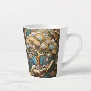 Golden Robot Hand Holding Gold Tree Of Life Latte Mug