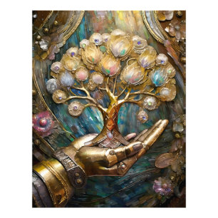 Golden Robot Hand Holding Gold Tree Of Life Photo Print