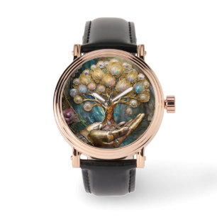Golden Robot Hand Holding Gold Tree Of Life Watch