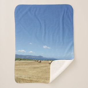 Golden Rolls of Hay and Deep Blue Sea Design Sherpa Blanket