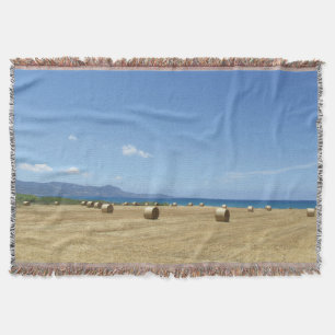 Golden Rolls of Hay and Deep Blue Sea Design Throw Blanket