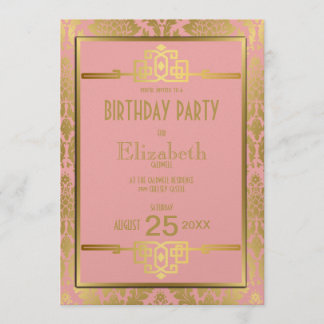 Golden Romance 1920s Art Deco Birthday Invitation