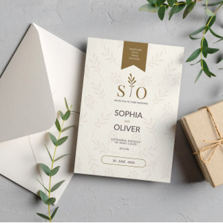 Golden romantic wedding olive branches invitation