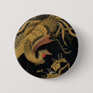 Golden Rooster Bird Japanese Classic Antique 6 Cm Round Badge