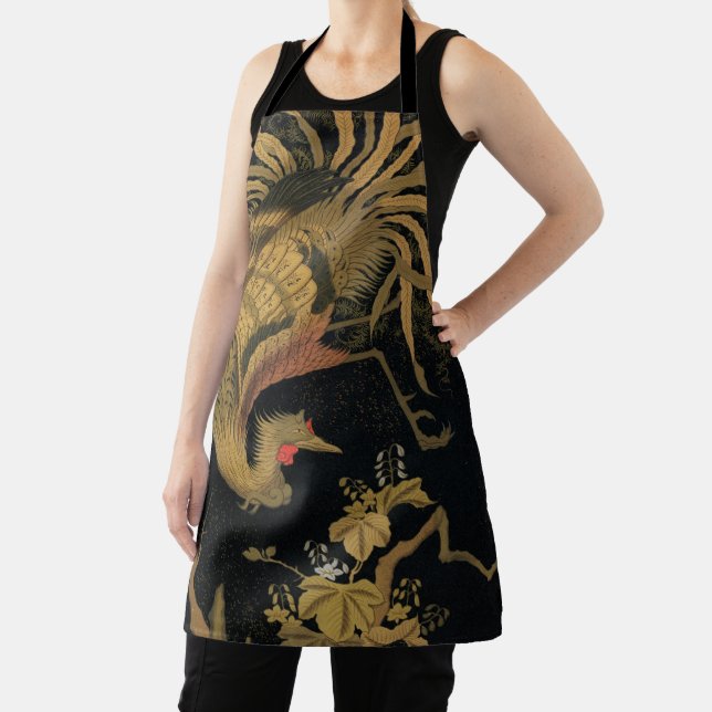 Golden Rooster Bird Japanese Classic Antique Apron (Insitu)