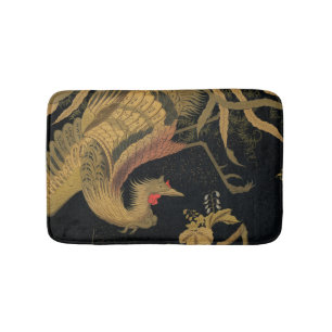 Golden Rooster Bird Japanese Classic Antique Bath Mat