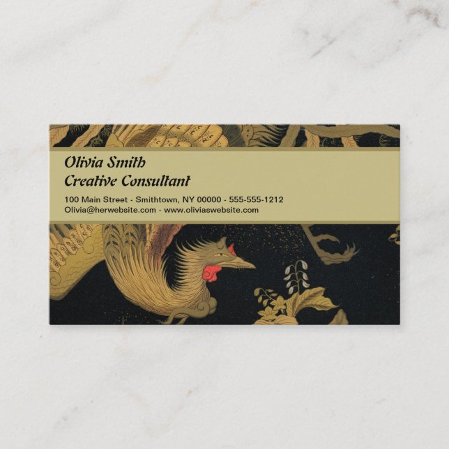 Golden Rooster Bird Japanese Classic Antique Business Card (Front)
