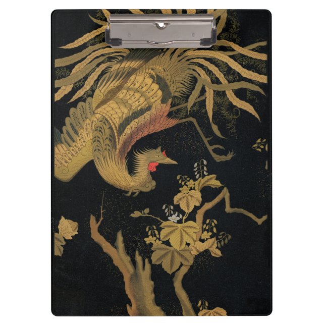 Golden Rooster Bird Japanese Classic Antique Clipboard (Front)