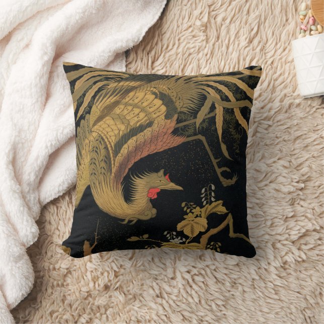 Golden Rooster Bird Japanese Classic Antique Cushion (Blanket)