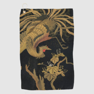 Golden Rooster Bird Japanese Classic Antique Golf Towel