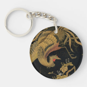 Golden Rooster Bird Japanese Classic Antique Key Ring