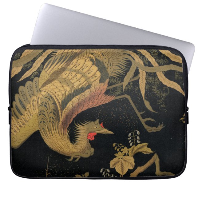 Golden Rooster Bird Japanese Classic Antique Laptop Sleeve (Front)