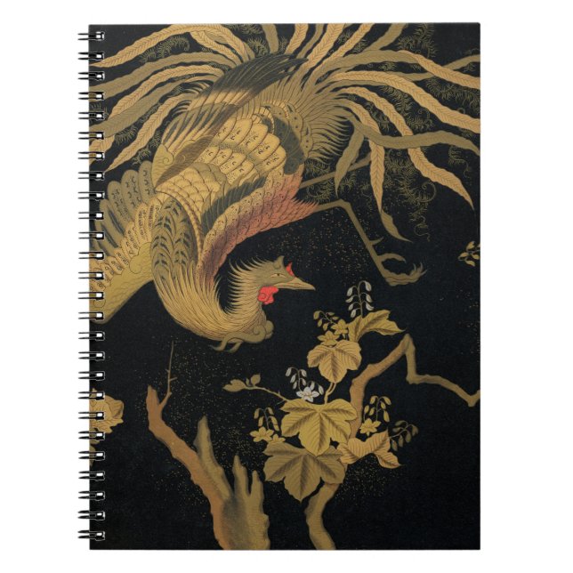 Golden Rooster Bird Japanese Classic Antique Notebook (Front)
