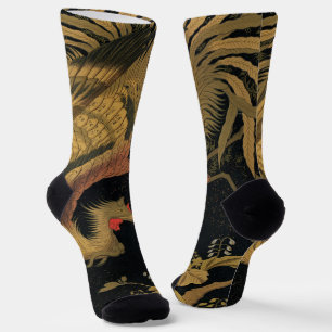 Golden Rooster Bird Japanese Classic Antique Socks